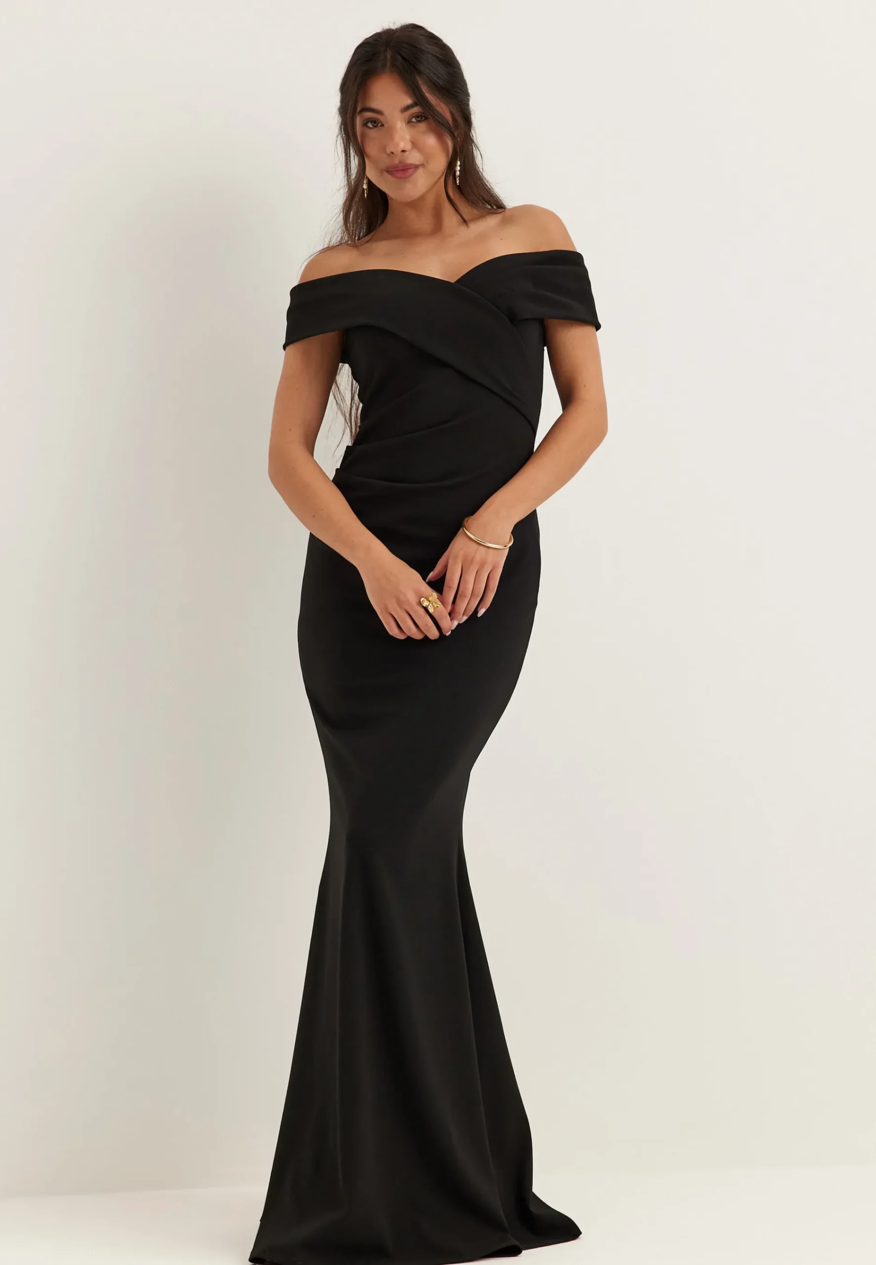 Off Shoulder Pleat Maxi Dress