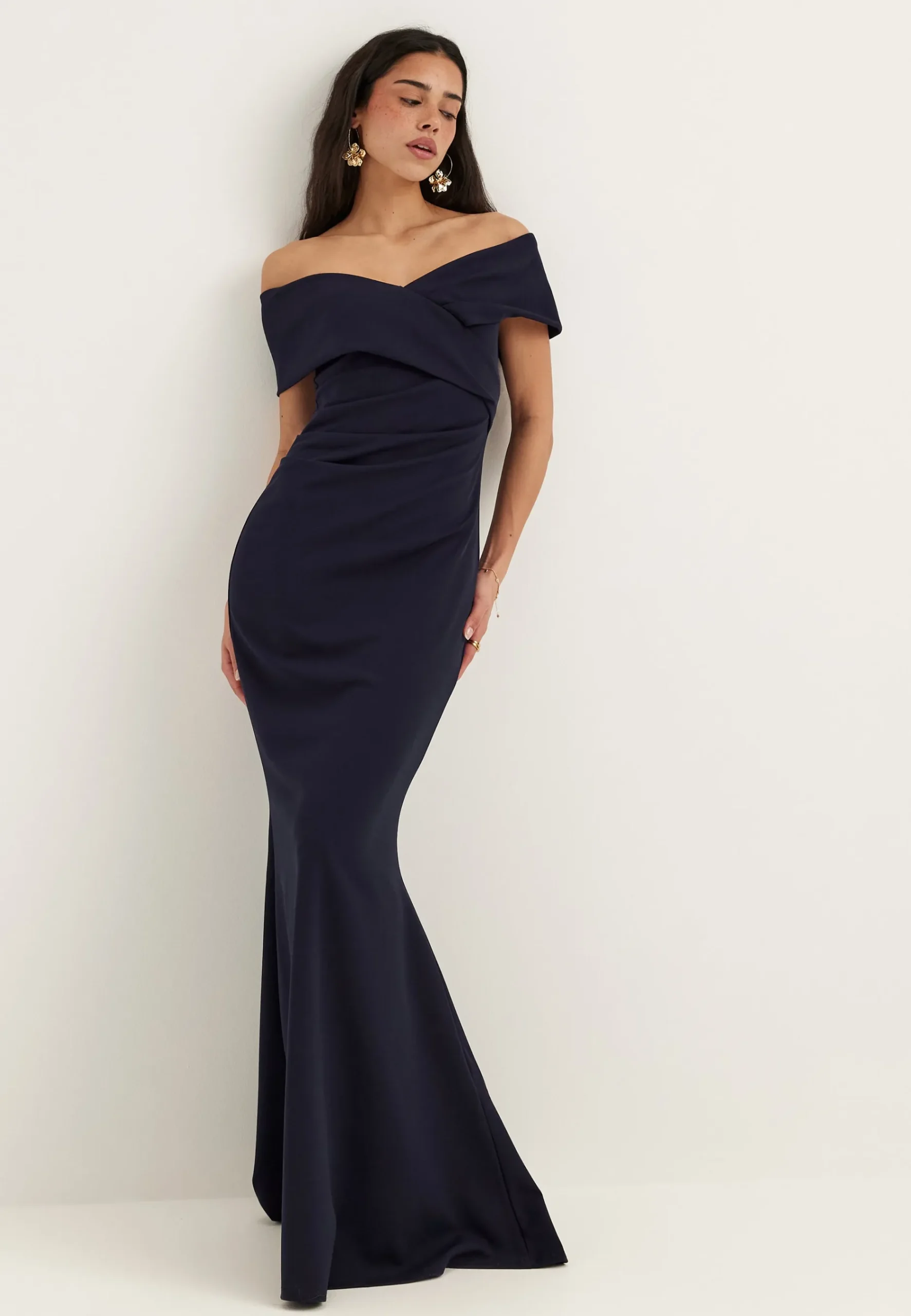 Off Shoulder Pleat Maxi Dress