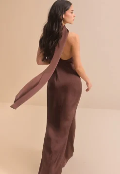 One Shoulder Scarf Satin Gown