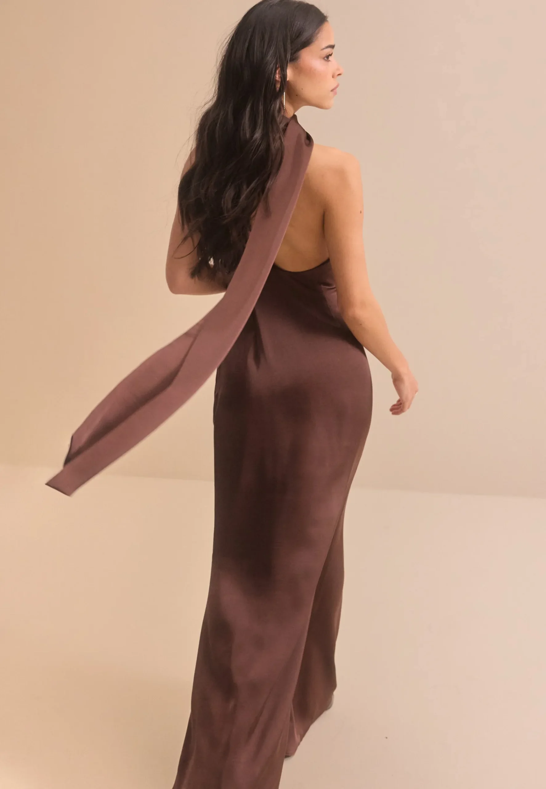 One Shoulder Scarf Satin Gown