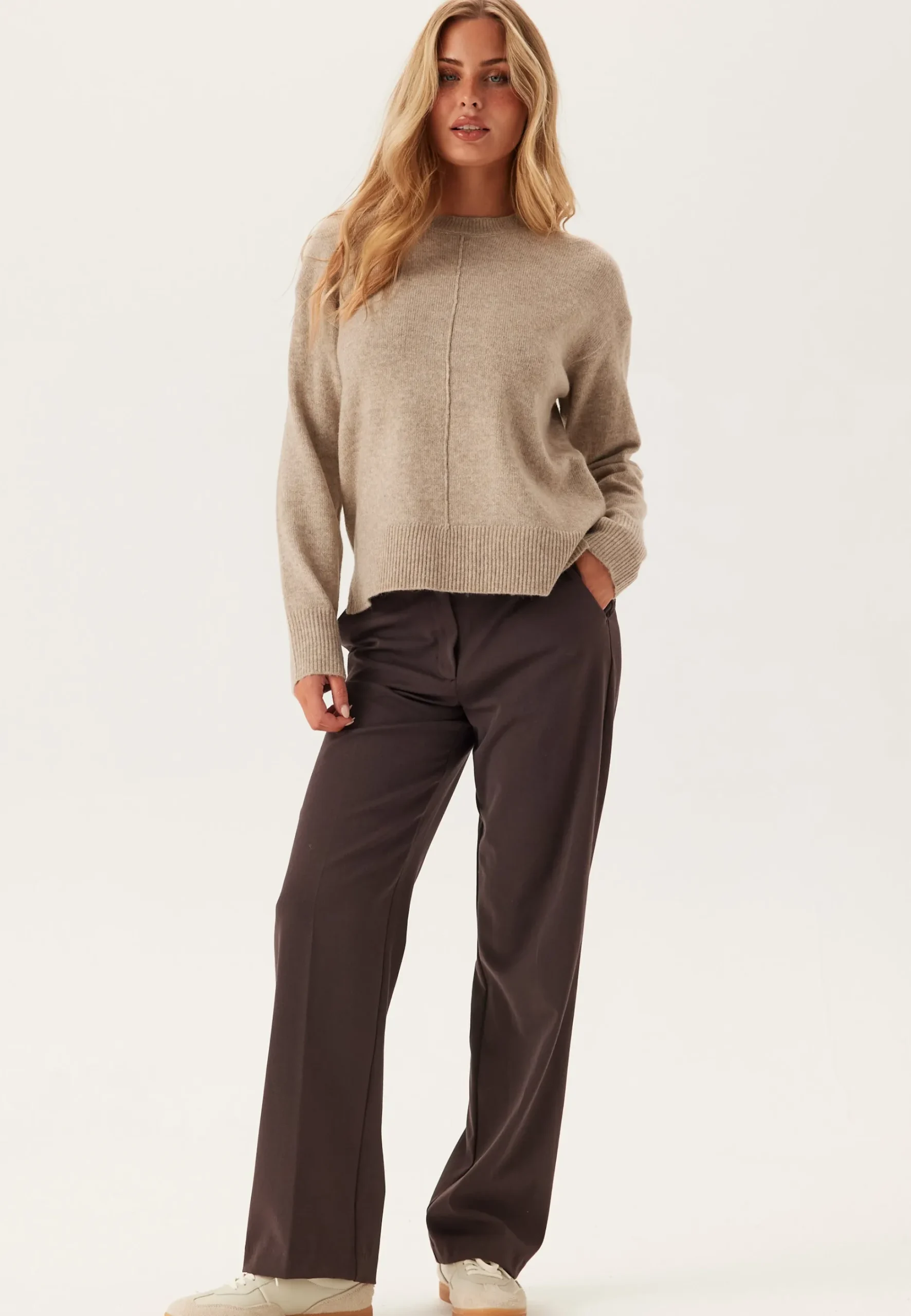 Pcmalou Ls O-neck Cutline Knit