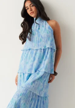 Pleated Flounce Maxi Dress