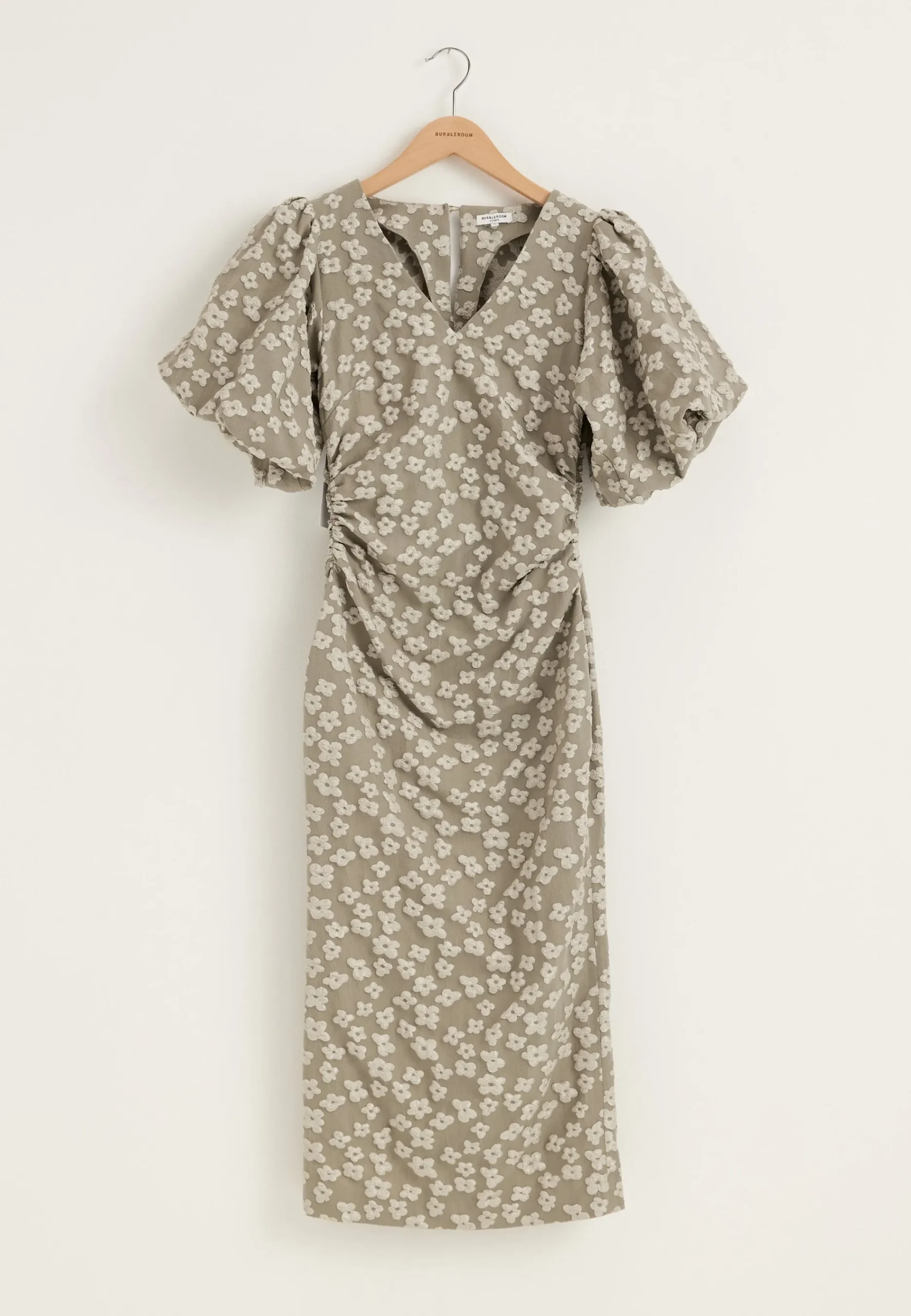 Puff Sleeve Jacquard Midi Dress