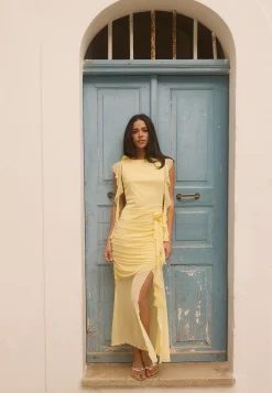 Ruched Frill Ankle Dress