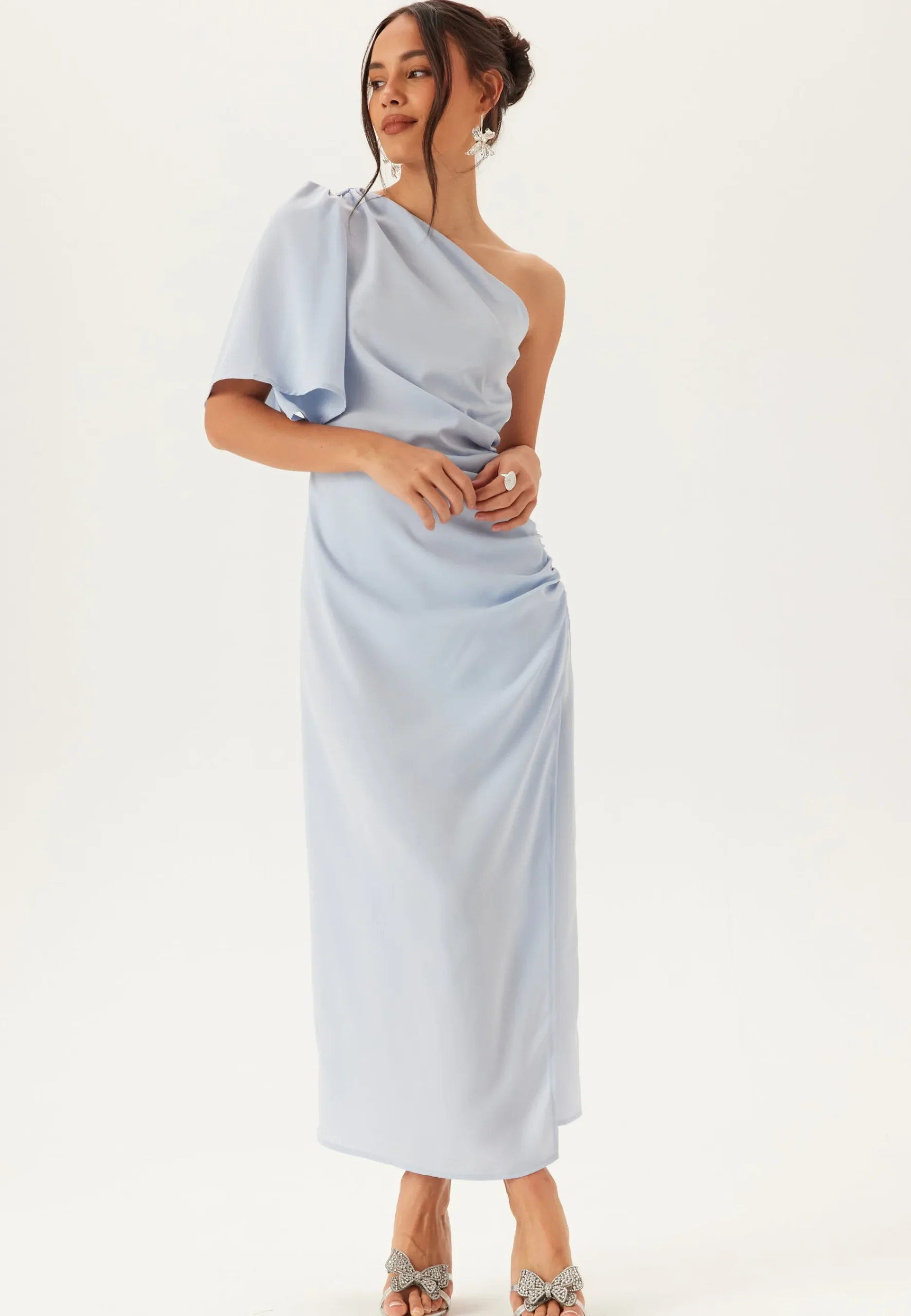 Ruched One Shoulder Midi Dress