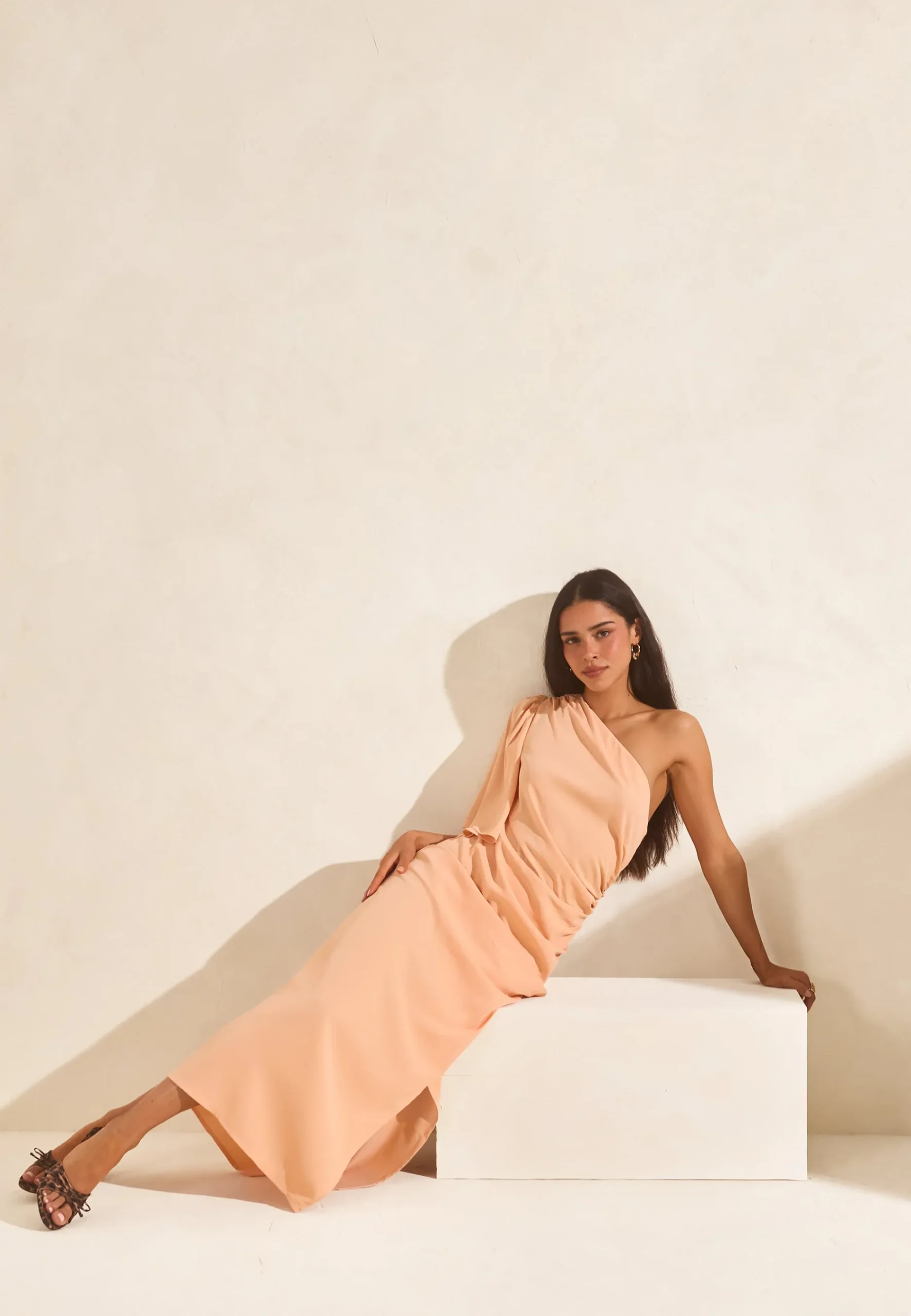 Ruched One Shoulder Midi Dress