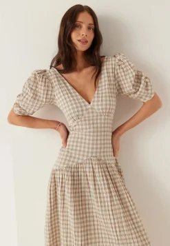 Ruched Puff Sleeve Ankle Dress