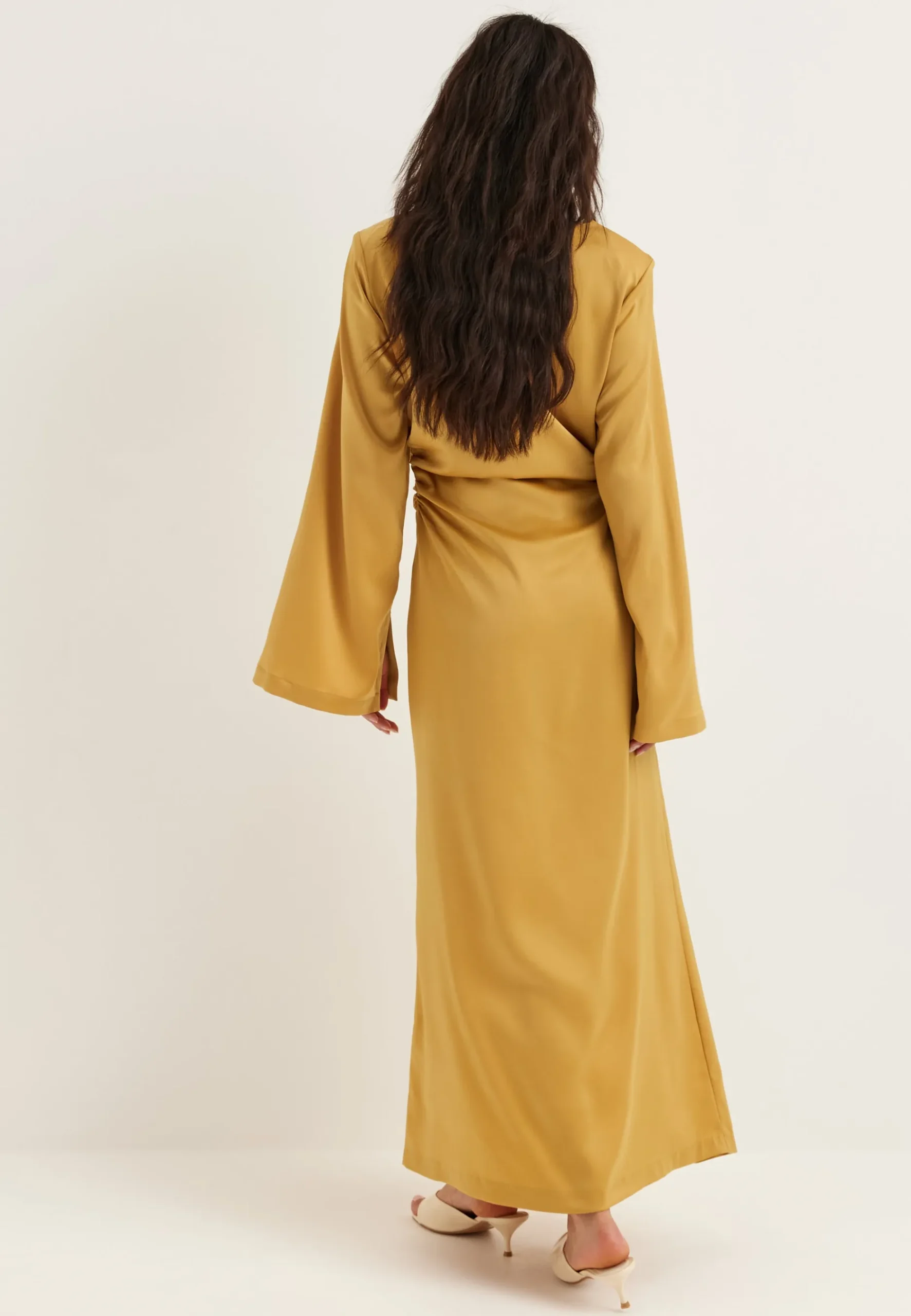 Ruched Satin Maxi Dress