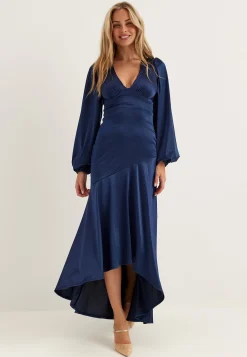 Satin Balloon Sleeve High Low