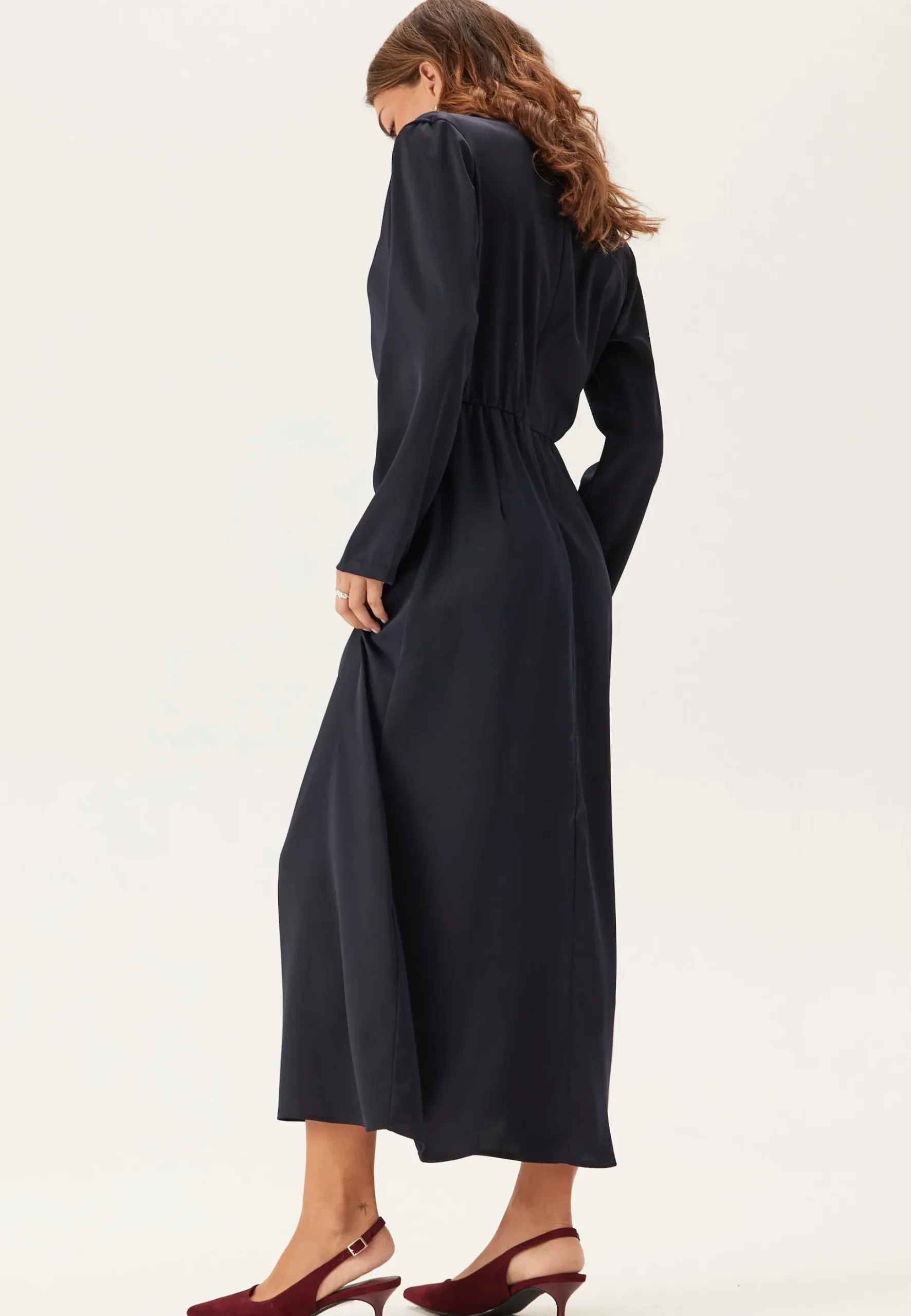 Satin Cowl Neck Midi Dress