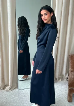 Satin Cowl Neck Midi Dress