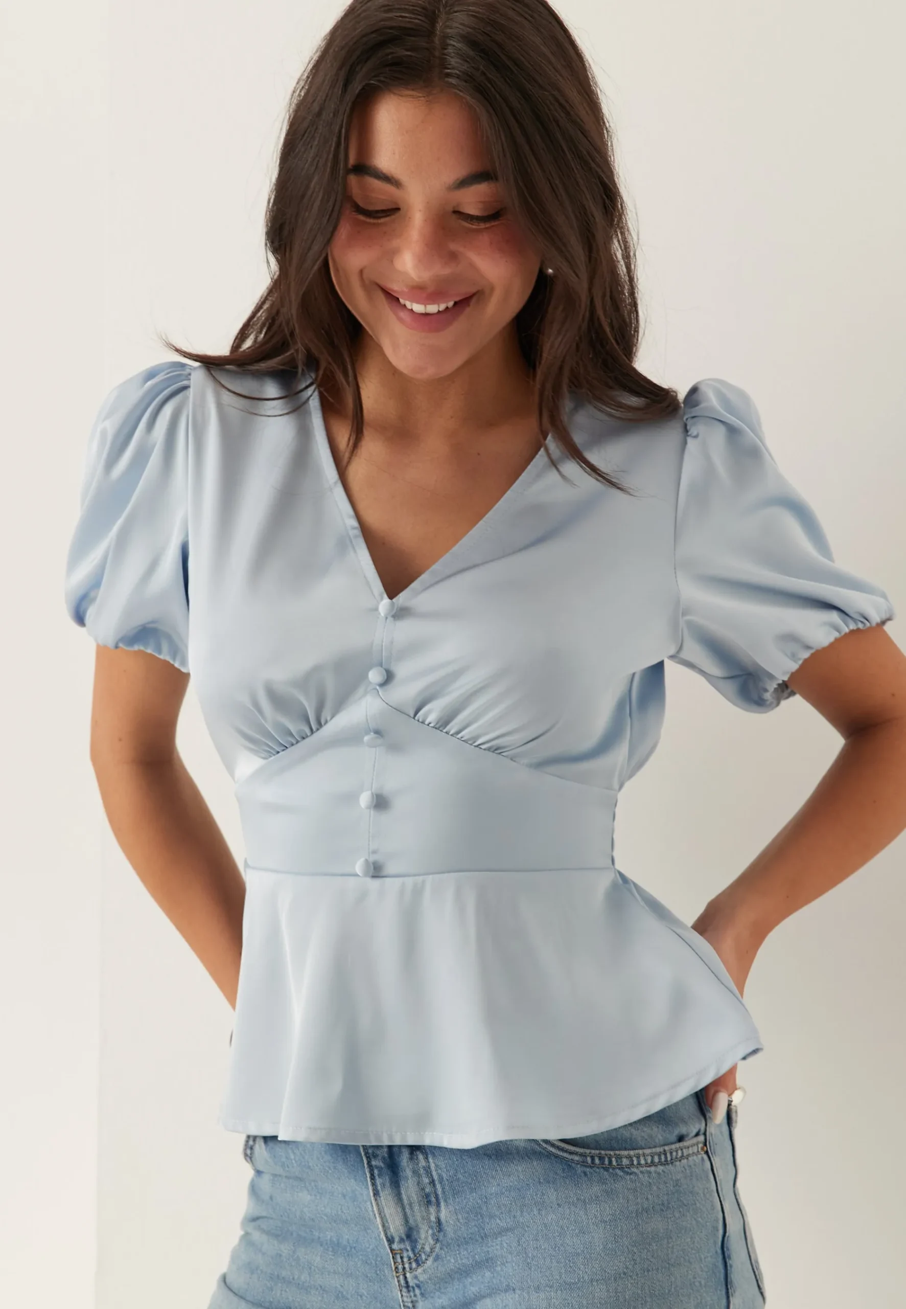 Satin Short Sleeve Blouse