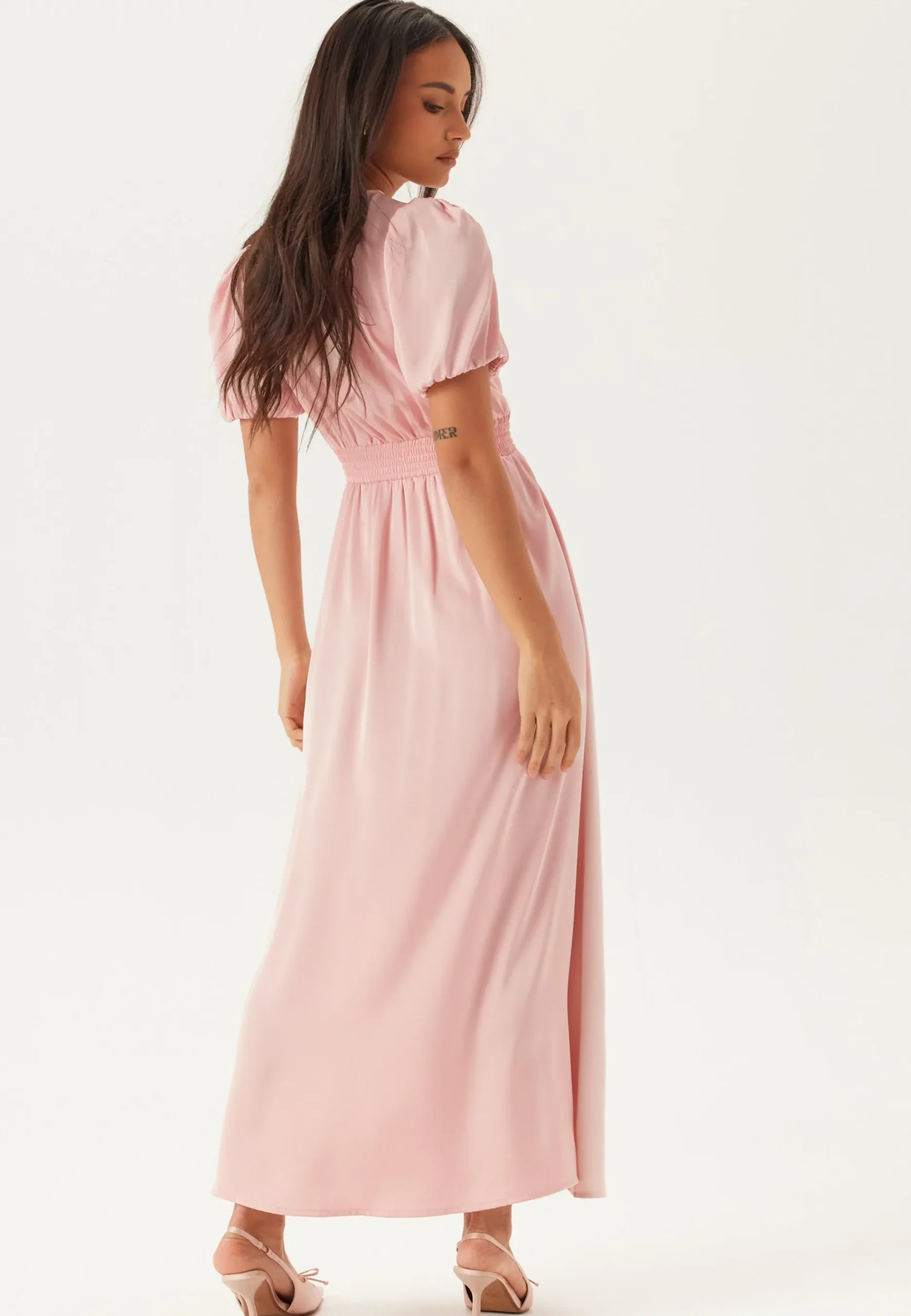 Satin Short Sleeve Maxi Dress