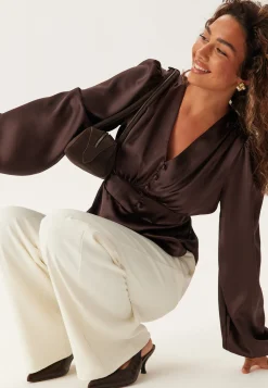 Satin V-neck Blouse
