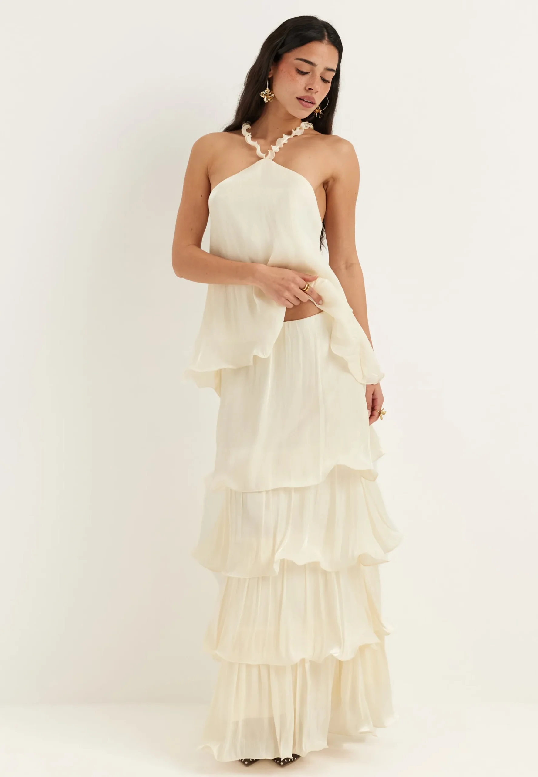 Shimmer Flounce Maxi Skirt