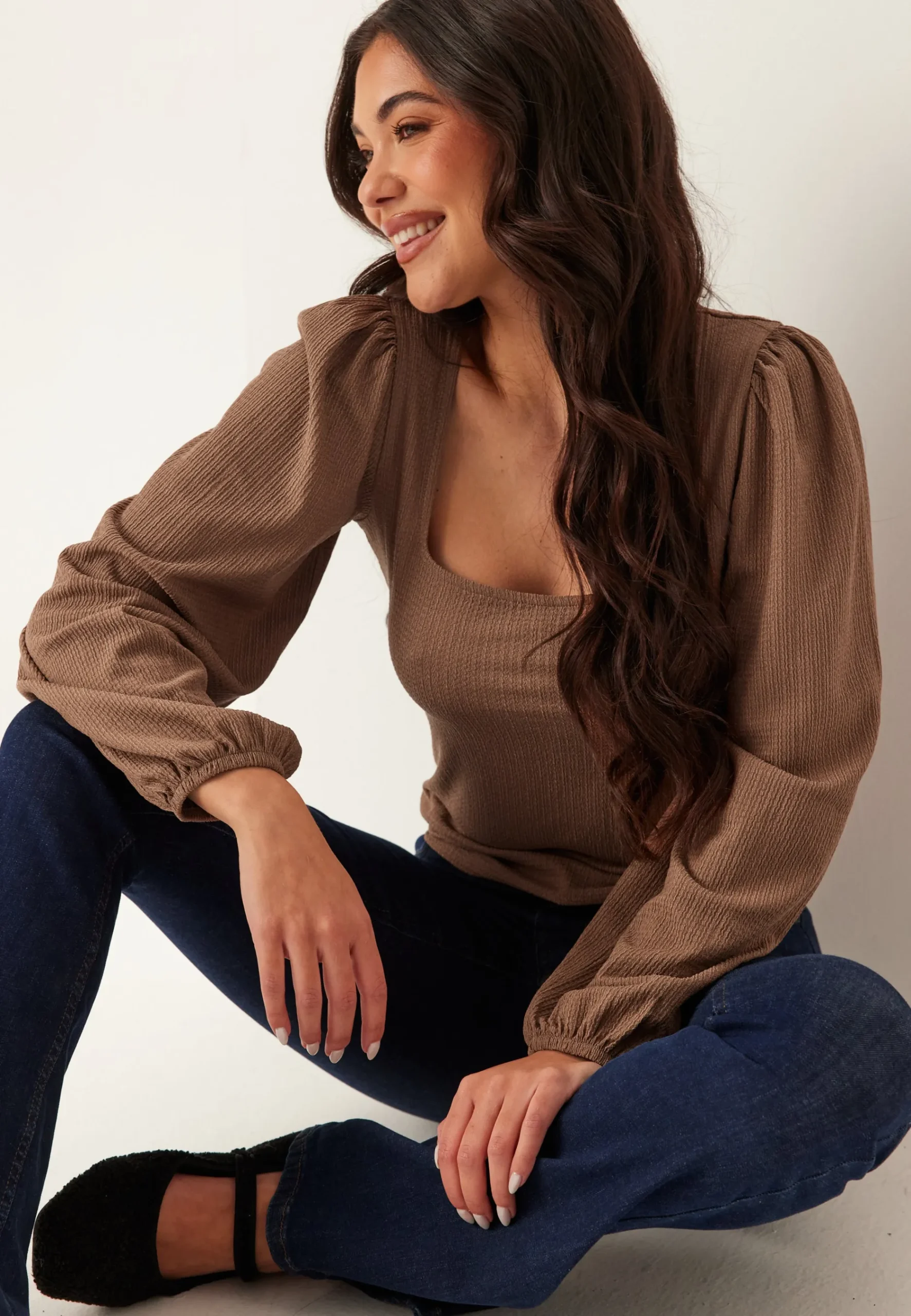 Square Neck Balloon Sleeve Top