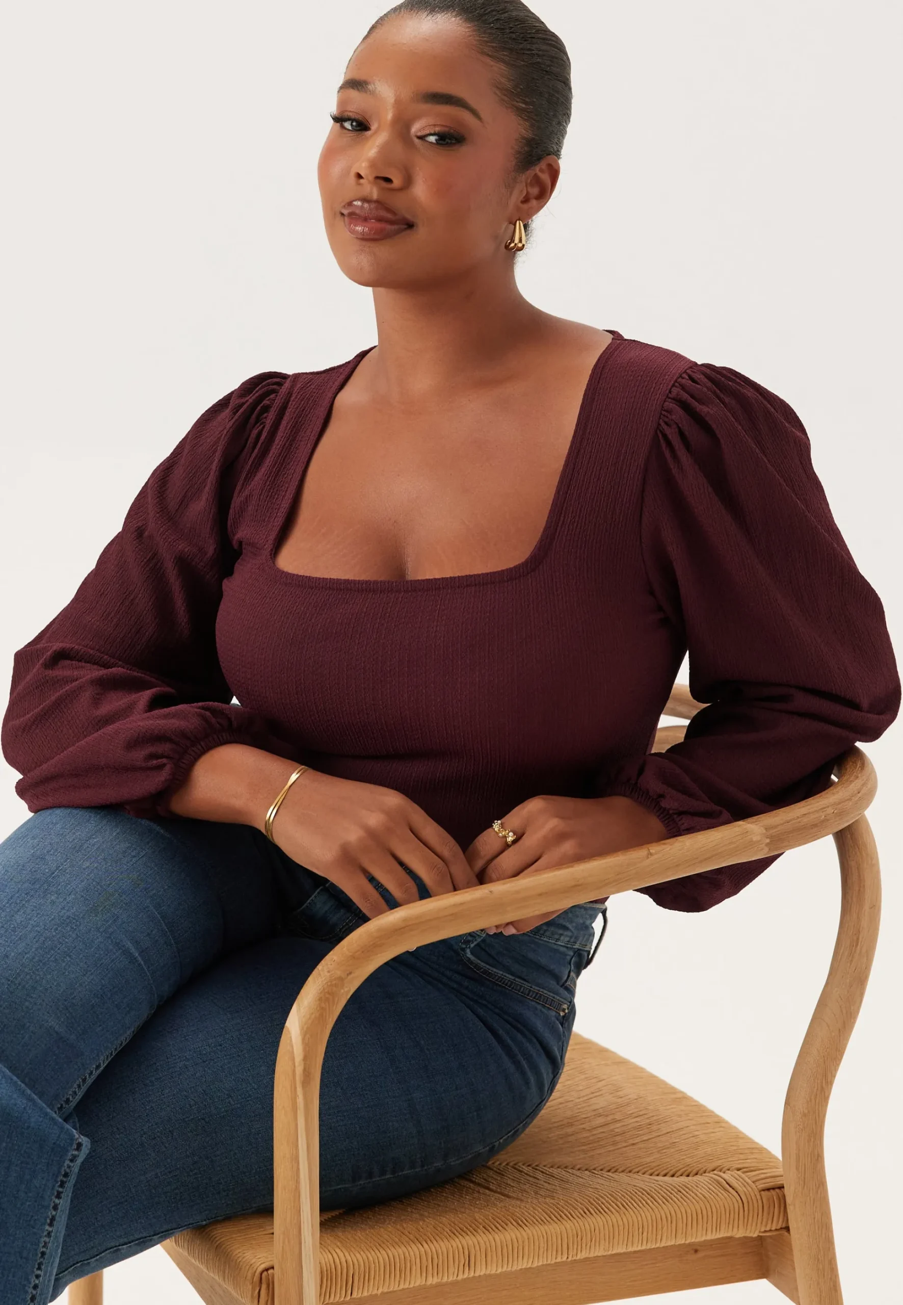 Square Neck Balloon Sleeve Top