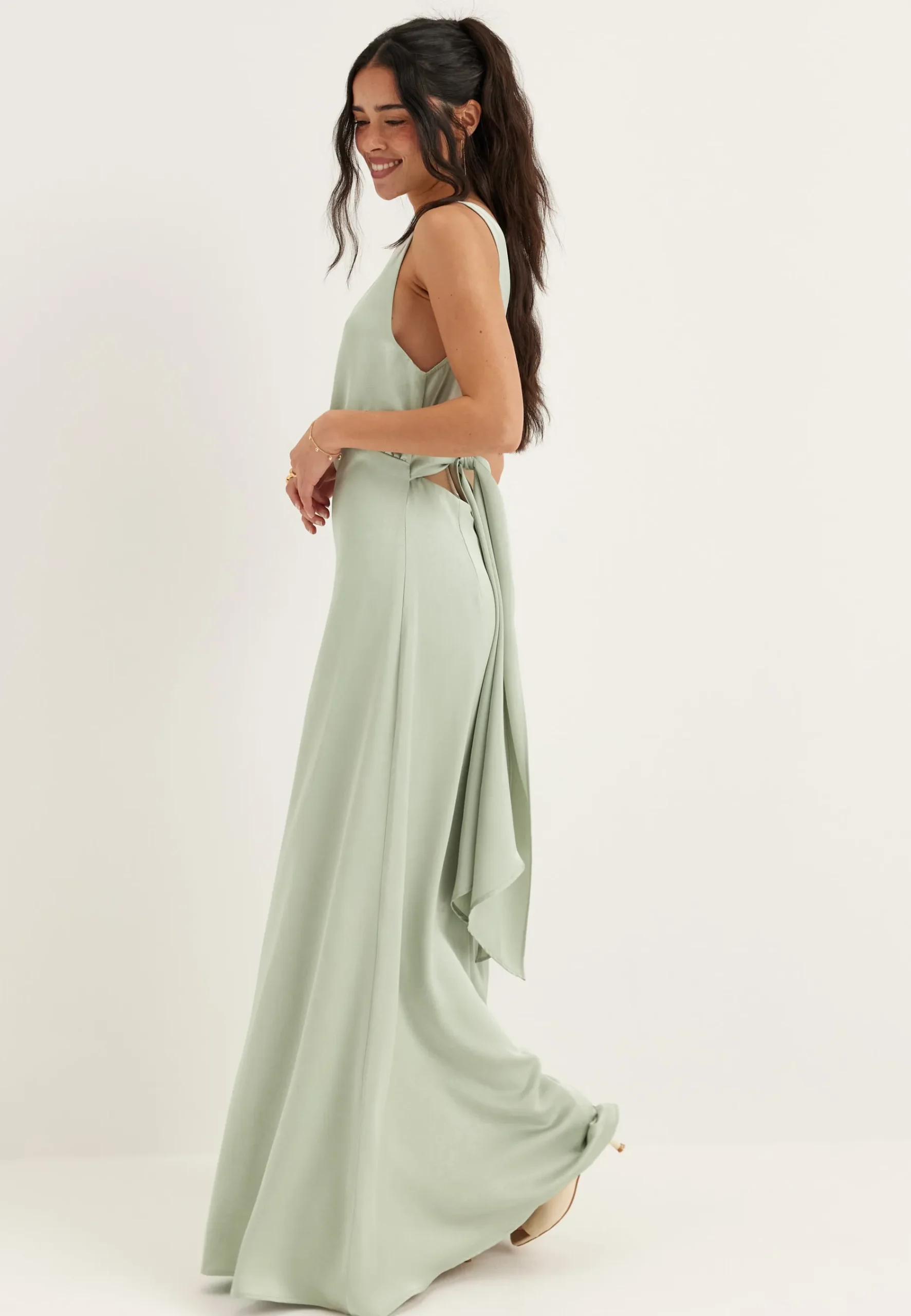 Tie Back Shawl Satin Dress