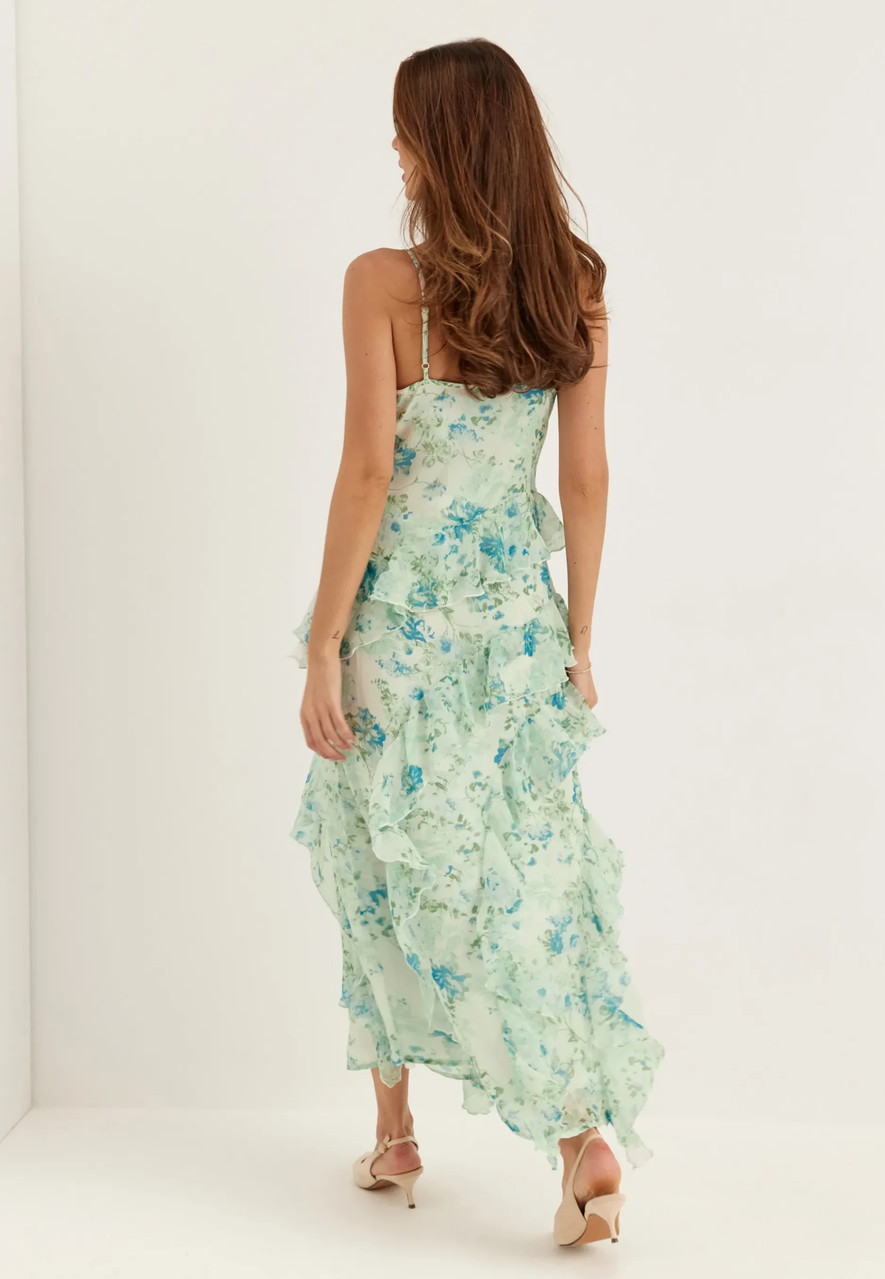 Vmsmilla S/L V-NECK LONG FRILL DRESS