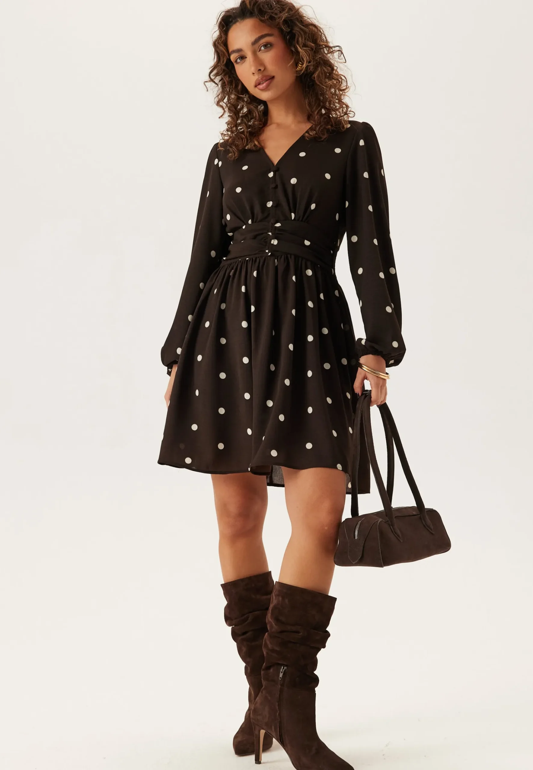 V-neck Button Short Dress