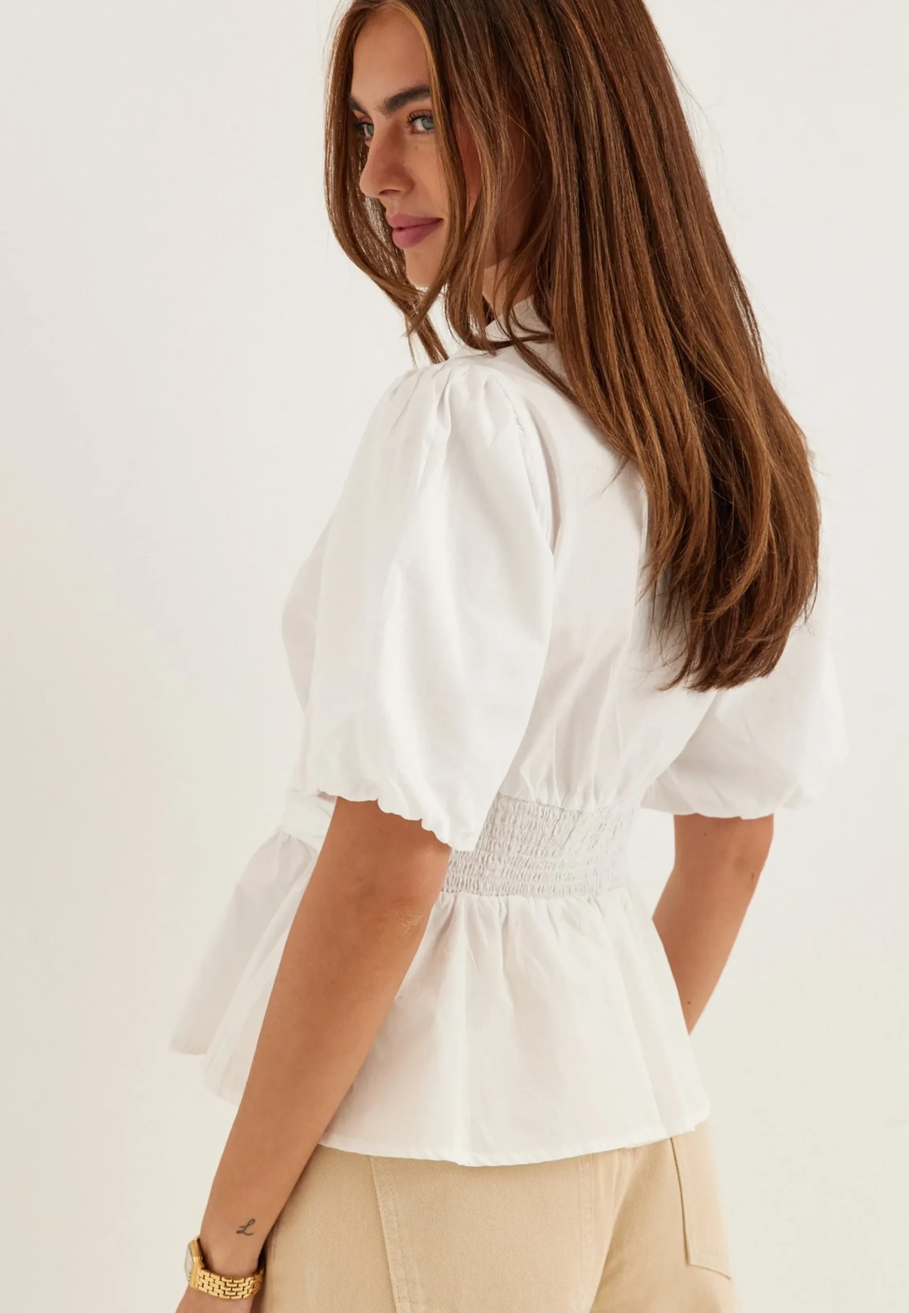 Waist Detail Cotton Blouse