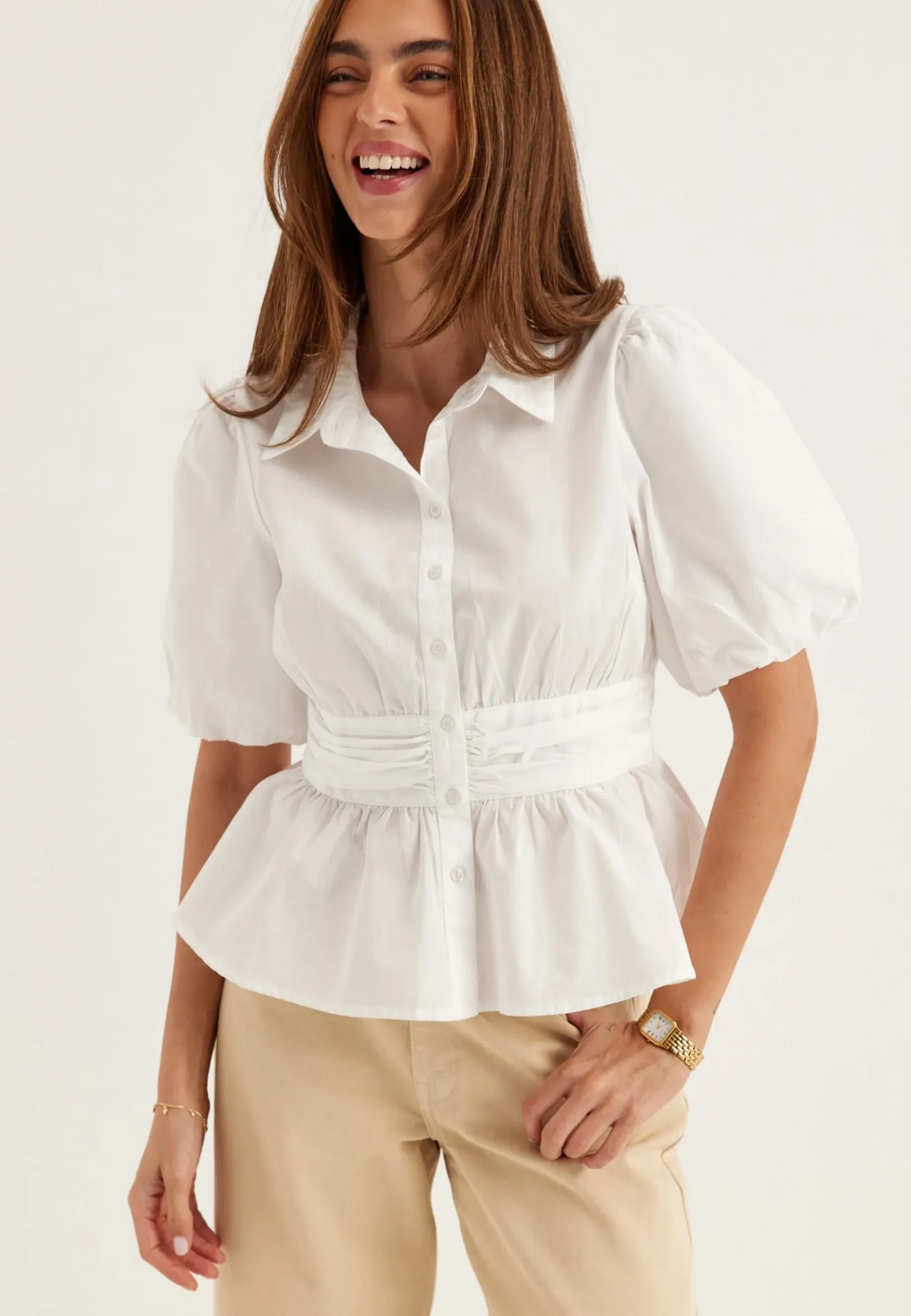 Waist Detail Cotton Blouse