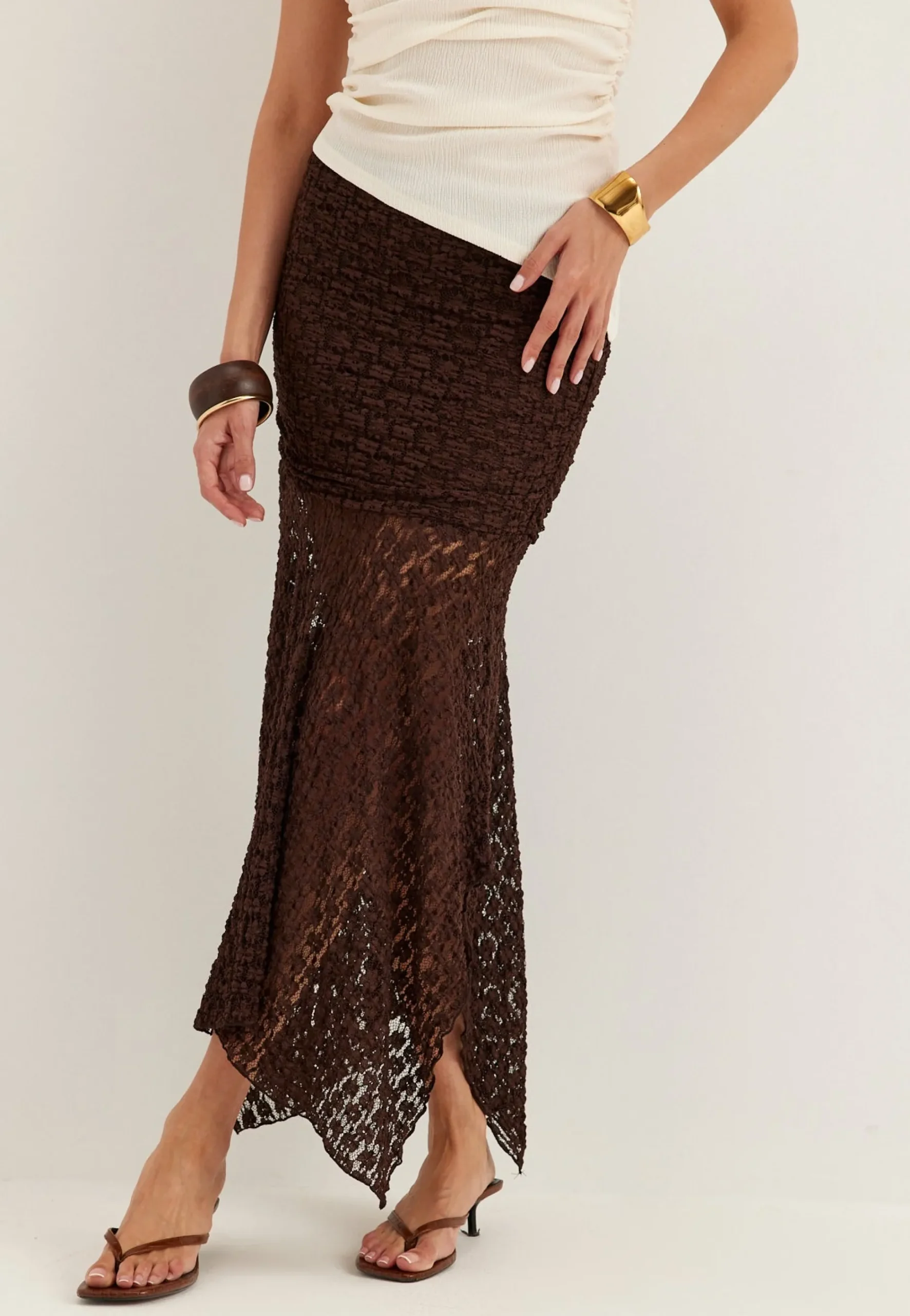 Waterfall Asymmetric Lace Skirt