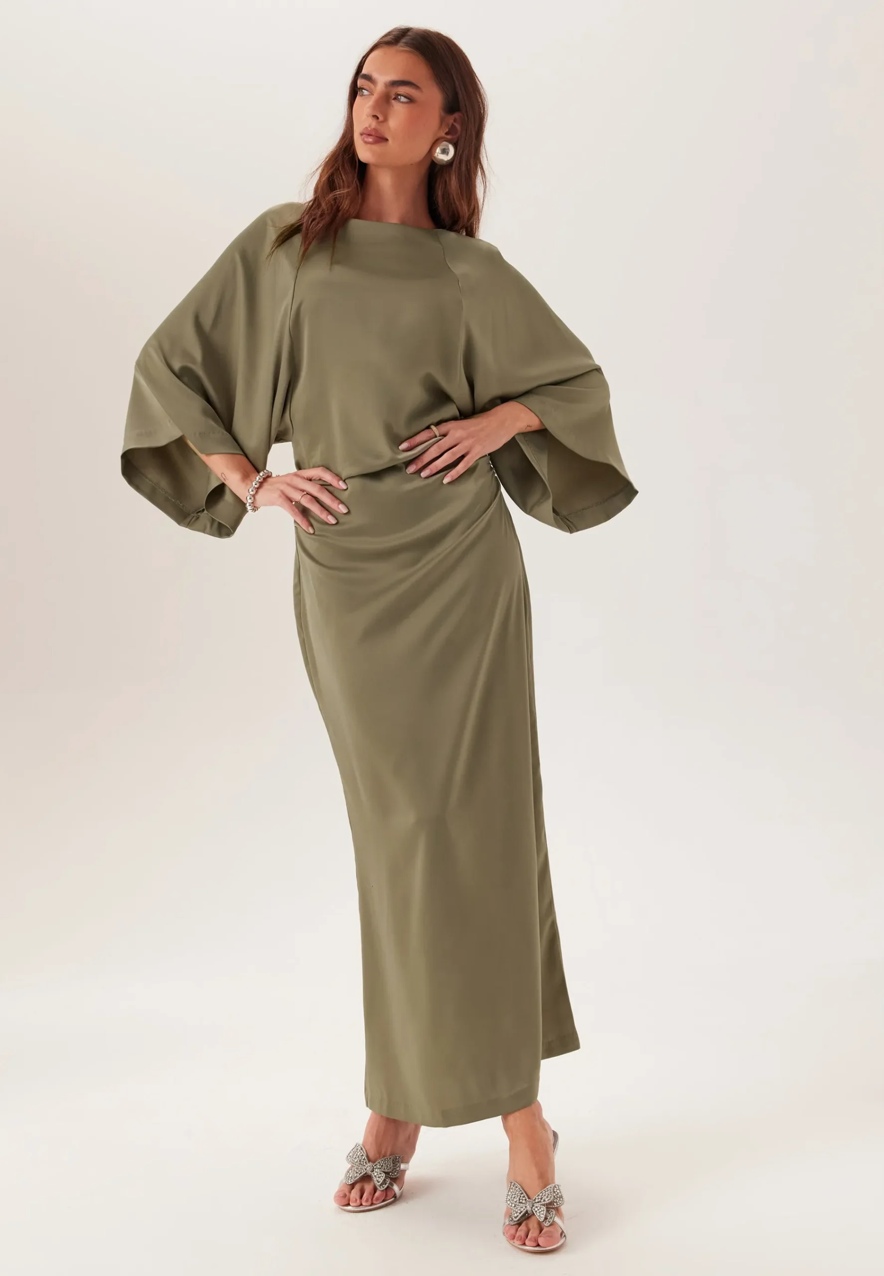 Wide Sleeve Satin Ankle Dress